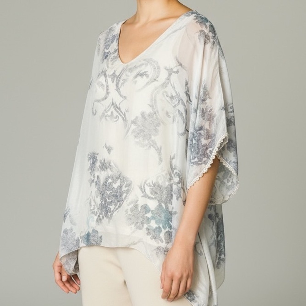 Ambra Italy Floral Print Silk Blend Top Oversizedโ Kaftan Blouse Size L